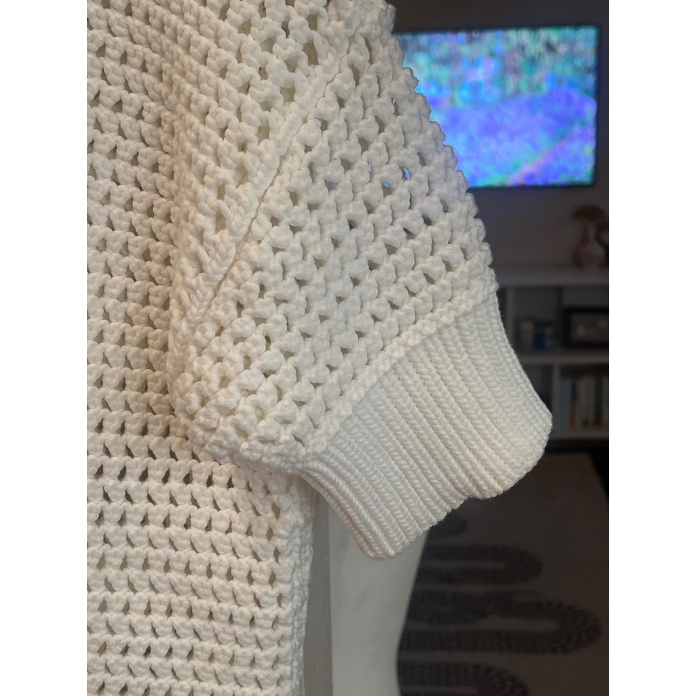 Haven Well Within White Crochet Knit Button Neck Short‎ Sleeve Sweater Top S - Picture 3 of 5